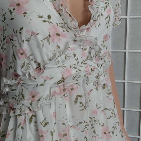 Trixxi Chiffon Dress – White/Pink Floral – Lined – NWOT – Size L - Picture 4 of 14